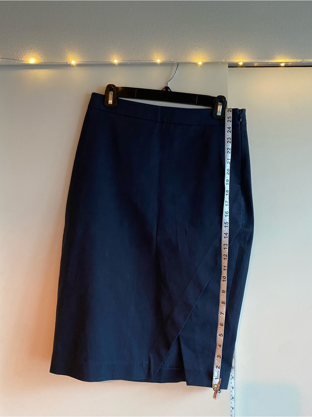 Banana Republic Khaki Navy Pencil Skirt Knee Slit 60 % Cotton Size 4